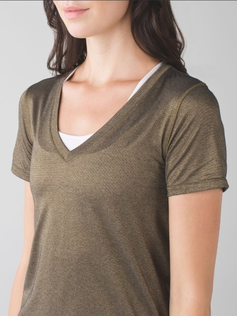 Lululemon What The Sport Tee V-Neck - Heathered Black / Gold Sparkle - Picture 10 of 15